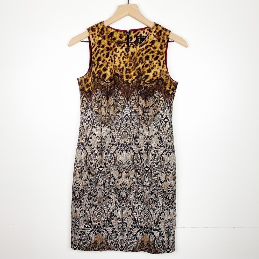 Ann Taylor Exotic Lace Animal Print Sleeveless Knee Length Sheath Dress EUC 2